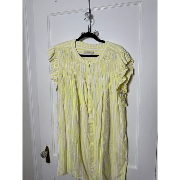 Loft Yellow White Striped Button Down Flutter Sleeve Mini Dress Women's XXLP NEW - Picture 3 of 6